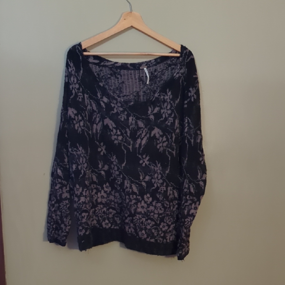 Free People Black and Cream Knit Top